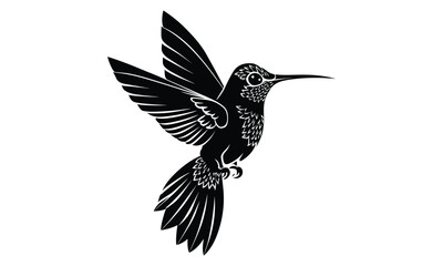 "Majestic Midnight Hummingbird: Enchanting Black Silhouette with Captivating Gaze"