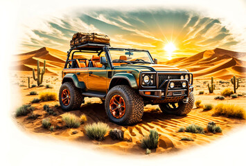 an open SUV, designed for safari tours in the desert