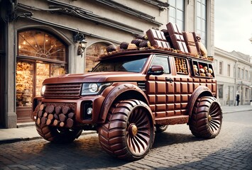 a four-wheel drive vehicle designed to look like a mobile chocolate shop