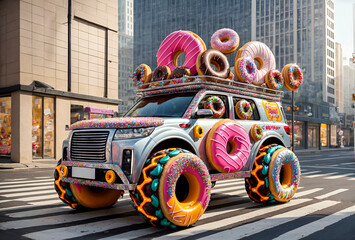 a four-wheel drive vehicle designed to look like a mobile donut