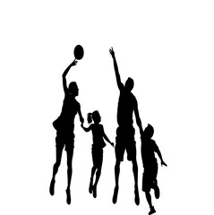 silhouettes of people playing basketball