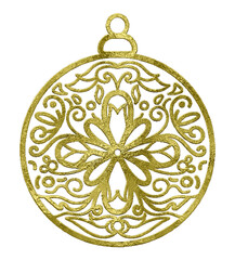 Digital Painting of gold Christmas Ball.