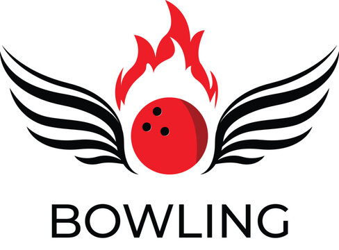  bowling logo image vector, Bowling icon vector, professional bowling tournament badge logo design, wings logo, flame logo