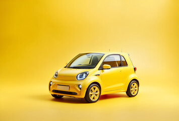 a cute yellow car set against a yellow background
