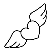 Red heart with wings. Celebration and Happy Valentine's Day. Fall in love flat line icon, romantic relationship. Vector illustration in linear style