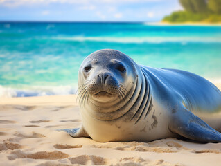 Hawaiische M&ouml;nchsrobbe am Strand