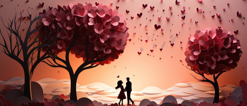 Romantisches Papierhandwerk: Herzballons und Bäume