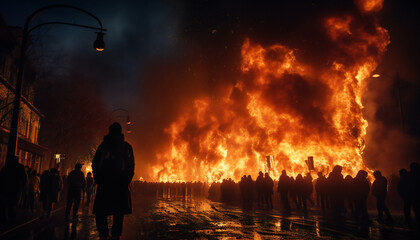 Recreation of people together a big fire