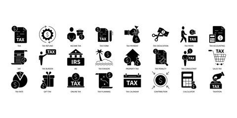 Tax icons set. Set of editable stroke icons.Vector set of Tax