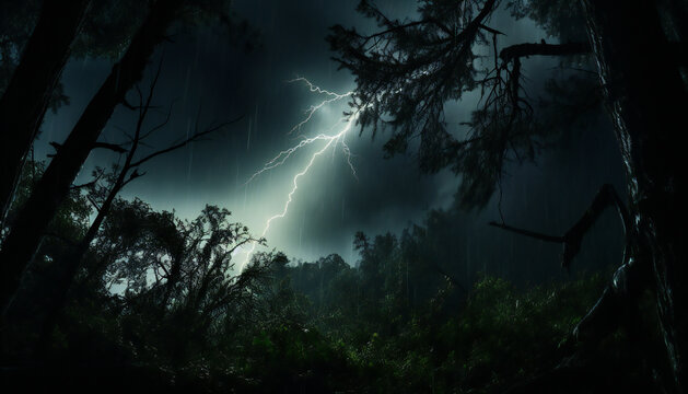 Recreation of thunder in a storm in the forest