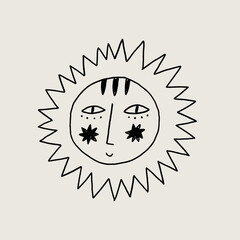 Mexican Folk Sun. Minimal Hand Drawn Line Graphic. Modern Stylized Vector Illustration