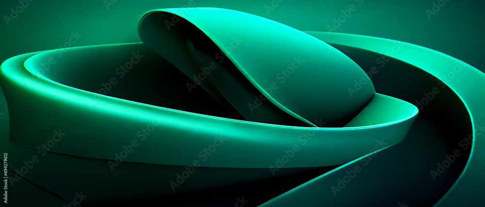 Poster abstract background green curves of paper folding origami with sound wave motion concept with scient