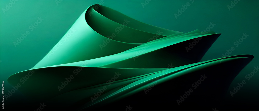 Poster abstract background green curves of paper folding origami with vehicle technology development concep