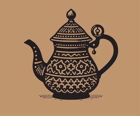 Beautiful vintage oriental teapot. Flat vector illustration icon. isolated element