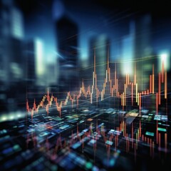 Market graph and blurred urban blues background