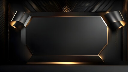 Naklejka premium Black Golden Stage Royal Awards Graphics Background. Glowing Lines Elegant Shine Modern Spotlight. Luxury Premium Corporate Template. Abstract trophy Certificate Banner.