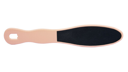 Pink foot file on white background, top view. Pedicure tool