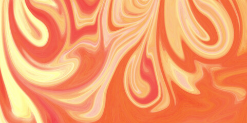 Digital illustration of swirls of liquid marble paper textured background. Acrylic texture with marble pattern Colorful orange background for banner, flyer, business card, poster, wallpaper, brochure.
