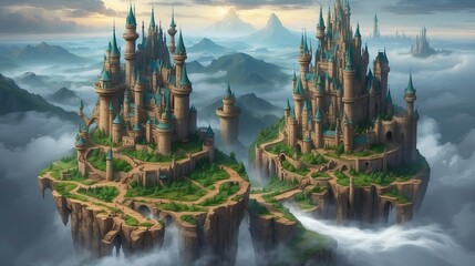 Fairytale realm, where majestic castles pierce  