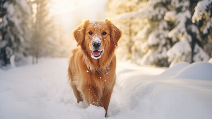 Dog playing on the snow Generatibve Ai