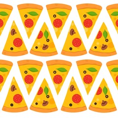 Collection of pizza isolated on white background. Tasty hot pizza slices. Italian food menu design 
