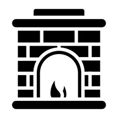 fireplace glyph icon, related for winter theme. use for web, banner and app development