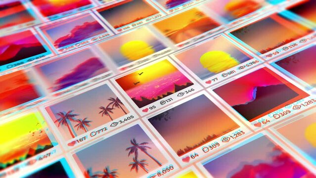 Social Media Grid scrolling through the screen.The animation is 10 seconds long and works as an endless loop.