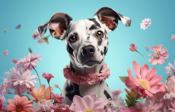 Creative animal concept Dog isolated on solid pastel background, commercial, editorial advertisement, surrealism