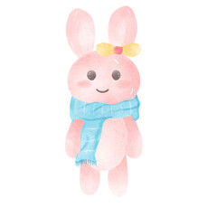 Little pink rabbit wearing a scarf