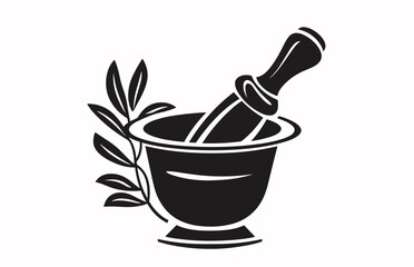 Pestle and mortar illustration vector logo,Illustration of mortar pestle simple icon logo for any design

