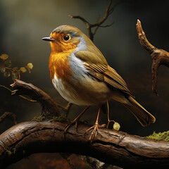 European robin (Erithacus rubecula) perched on a branch