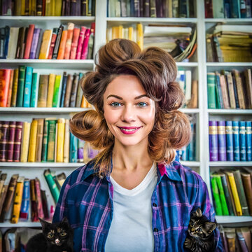 Woman with books in library