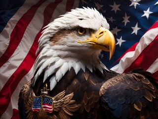 Freedom Soars: Majestic Harmony of Eagle and American Flag in Patriotic Flight