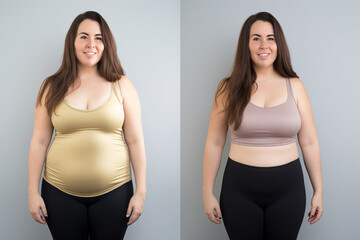 Woman portrait before and after weight loss.