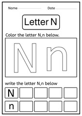 coloring letter N worksheets - writing letter N worksheets