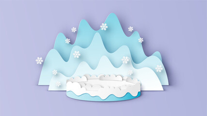 Christmas mockup scene template. Merry Christmas and happy new year. Winter mockup scene. paper cut and craft style. vector, illustration.