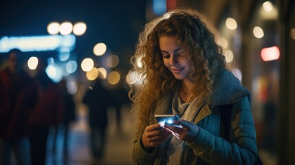 Close-up of woman using mobile phone at night at night