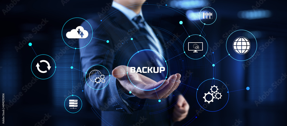 Poster backup disaster recovery data protection technology concept.