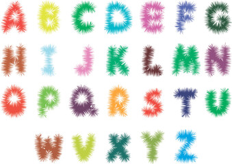 English alphabet. Cartoon font with letters - frost. Multi-colored capital letters on a transparent background. 