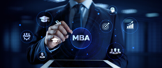 MBA Master of business administration education learning concept on screen.