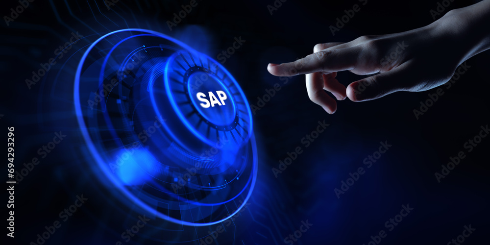 Poster sap business process automation software system on virtual screen.
