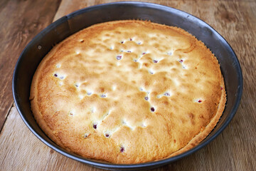 kuchen mit preiselbeeren beeren fertig gebacken noch in backform 