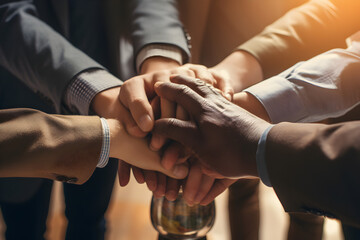 Close up of business people holding hands