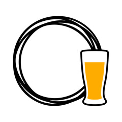 Logo cervecería. Oktoberfest. Marco circular con líneas con vaso de cerveza - obrazy, fototapety, plakaty