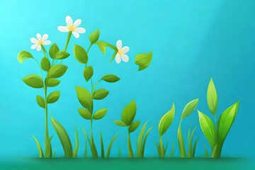 icon of a flowering plant in a  in a cartoon style for web design. A collection of green plants highlighted on a blue background. 