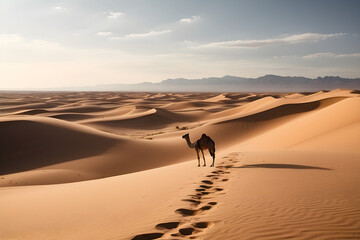 Fototapeta na wymiar A vast desert landscape, bathed in the warm glow of the afternoon sun