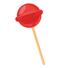 Sweet cute lollipop on stick. Vector illustration in cartoon style isolated on white background. Single glossy pink round candy. Lolly candy sucker for kids.
