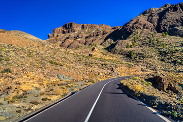 Mount Teide, Tenerife, Spain. Road in the National Park (Spanish: ‎⁨Parque Nacional del...