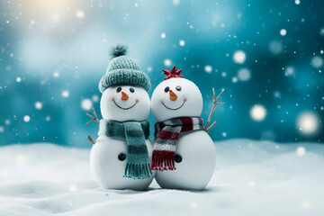 Fototapeta premium Background of snowmen with hat and scarf