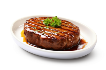 A fresh delicious Salisbury steak, isolated on a transparent background